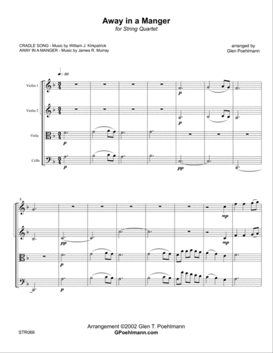 AWAY IN A MANGER for STRING QUARTET (unaccompanied) A Cappella scores gallery preview page 1