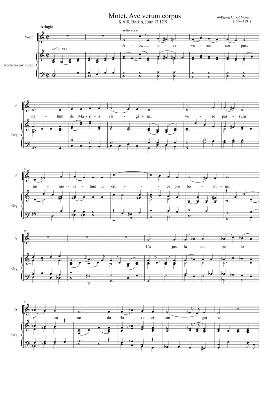 Ave Verum Corpus - Arranged for solo Medium and Low Voice Medium Voice scores gallery preview page 1