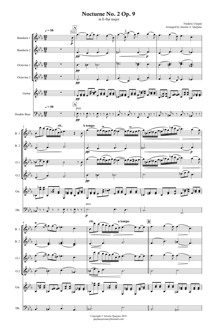 Nocturne No.9 Op. 2 for Rondalla Small Ensemble scores gallery preview page 1