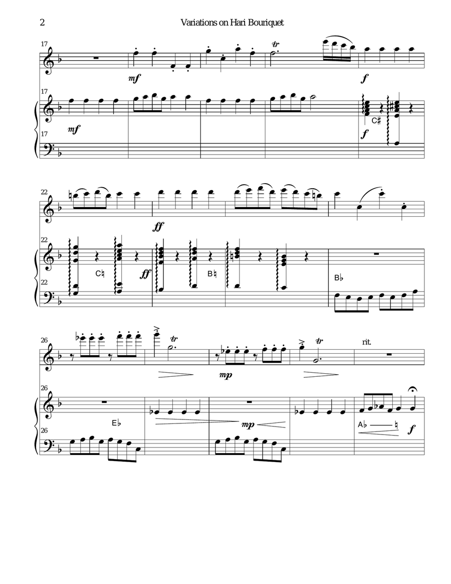 Variations on Hari Bouriquet for alto recorder and harp Alto Recorder scores gallery preview page 2