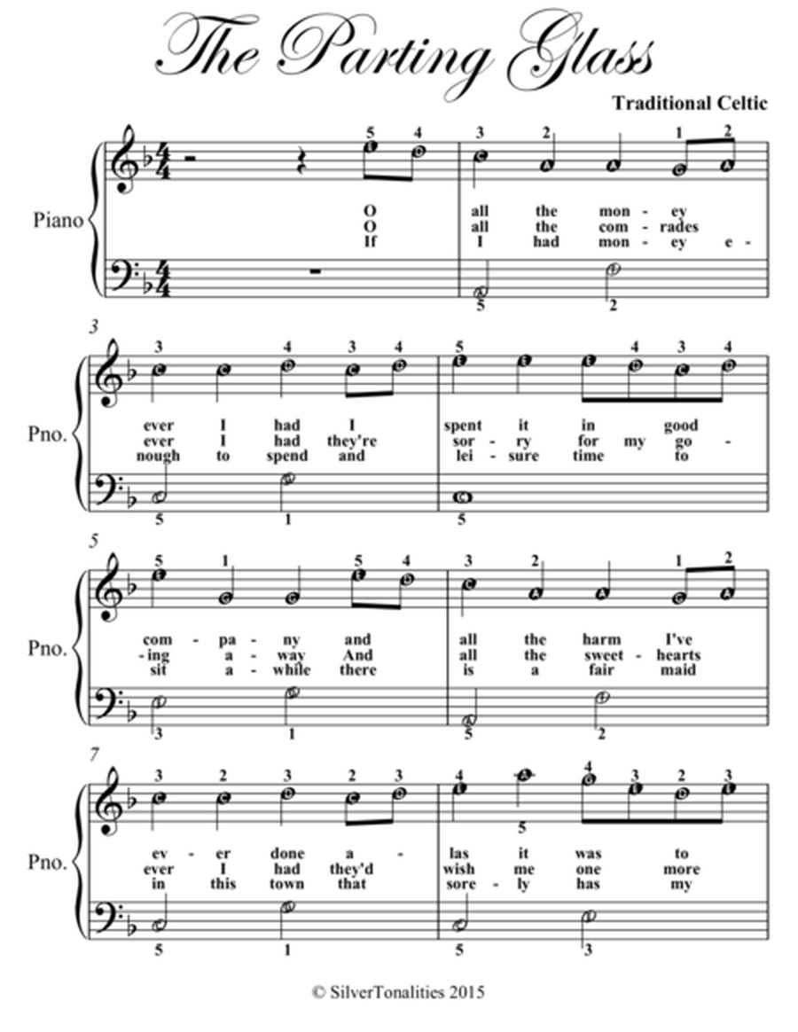 Parting Glass Easiest Piano Sheet Music