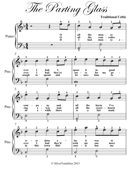 Parting Glass Easiest Piano Sheet Music