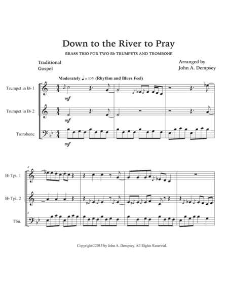 Down to the River to Pray (Brass Trio for Two Trumpets and Trombone) image number null