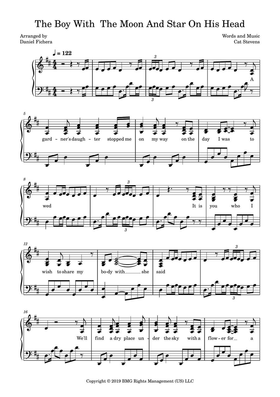 The Boy With The Moon And Star On His He Piano Solo scores gallery preview page 1