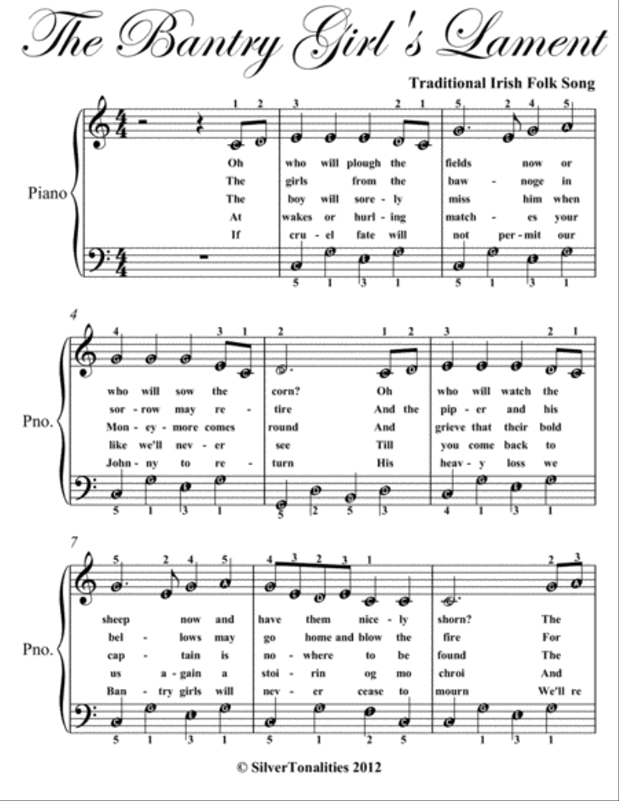 Bantry Girl's Lament Easy Piano Sheet Music Easy Piano scores gallery preview page 2