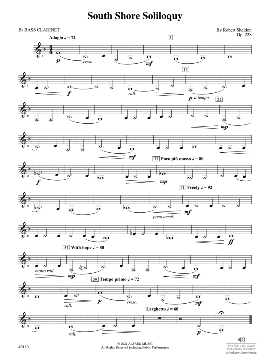 South Shore Soliloquy: B-flat Bass Clarinet Concert Band scores gallery preview page 1