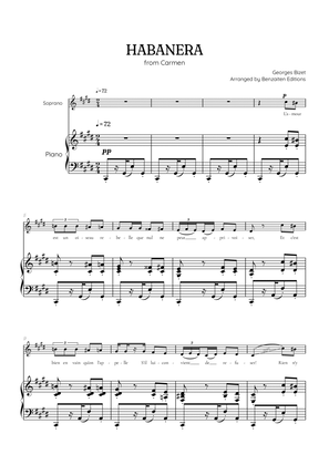 Bizet • Habanera from Carmen in C# sharp minor [C#m] | soprano sheet music with piano accompaniment
