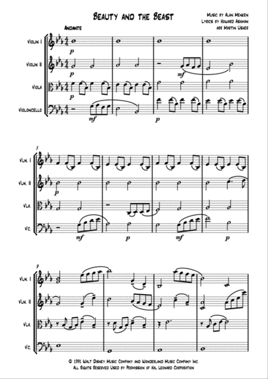 Beauty And The Beast String Quartet scores gallery preview page 2