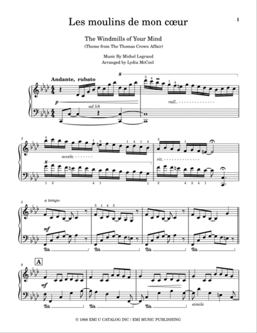 Windmills Of Your Mind Piano Solo scores gallery preview page 2