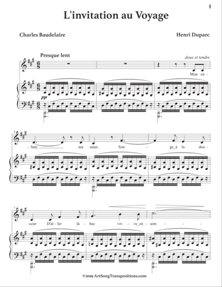 DUPARC: L'invitation au Voyage (transposed to F-sharp minor) Voice scores gallery preview page 2