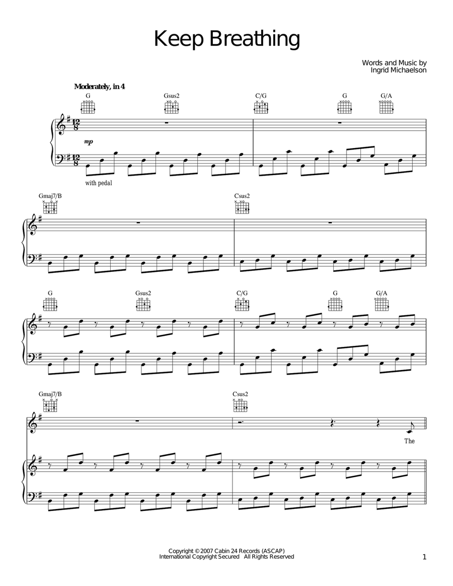 Keep Breathing Keep Breathing Piano, Vocal, Guitar scores gallery preview page 1