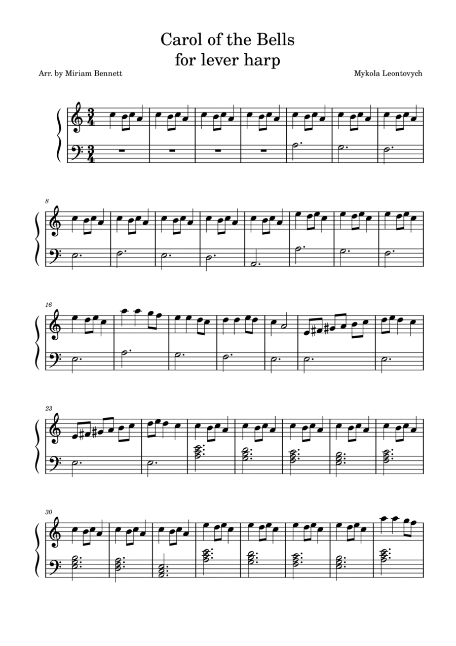 Carol of the Bells Carol of the Bells Harp scores gallery preview page 1