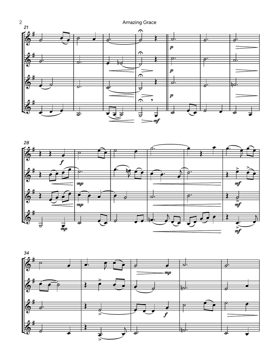 Amazing Grace (For Trumpet Quartet) Brass Ensemble scores gallery preview page 4