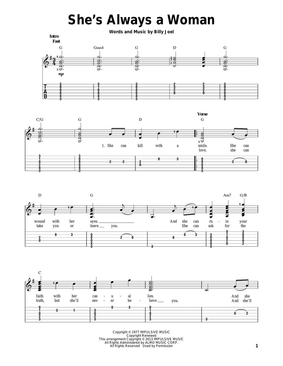 She's Always A Woman Acoustic Guitar scores gallery preview page 1