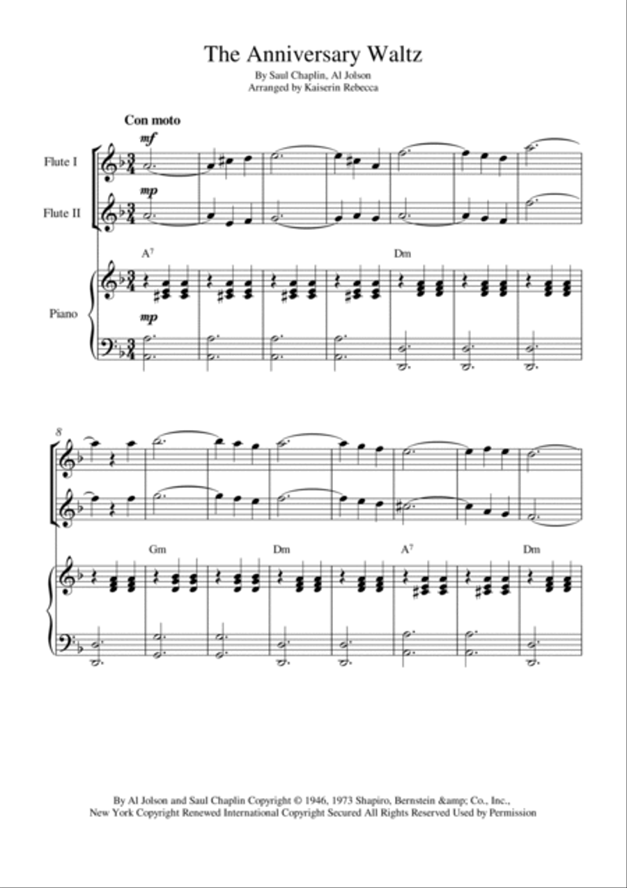 The Anniversary Waltz Woodwind Duet scores gallery preview page 1