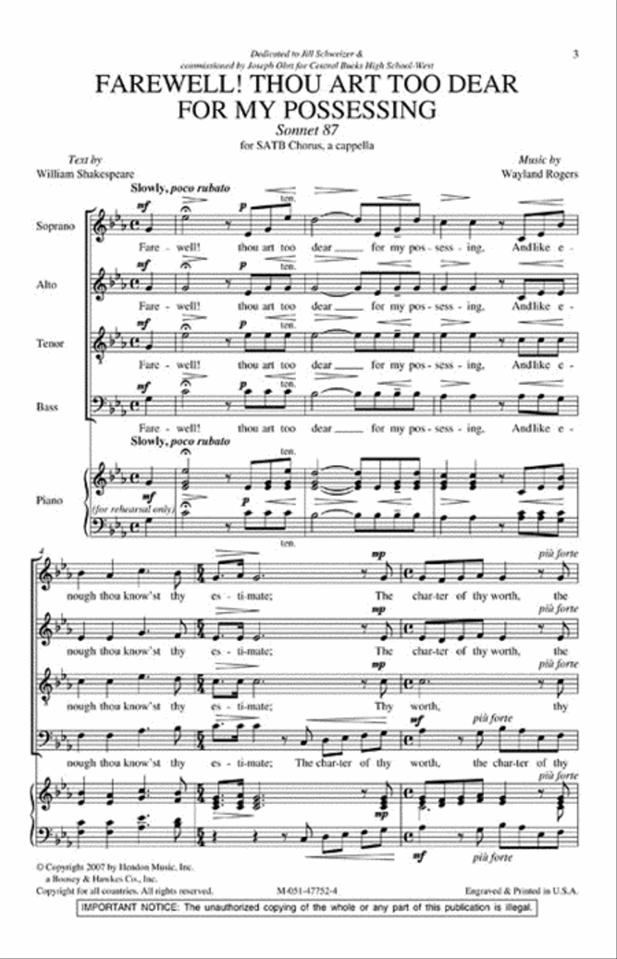 Farewell! Thou Art Too Dear for My Possessing 4-Part scores gallery preview page 2