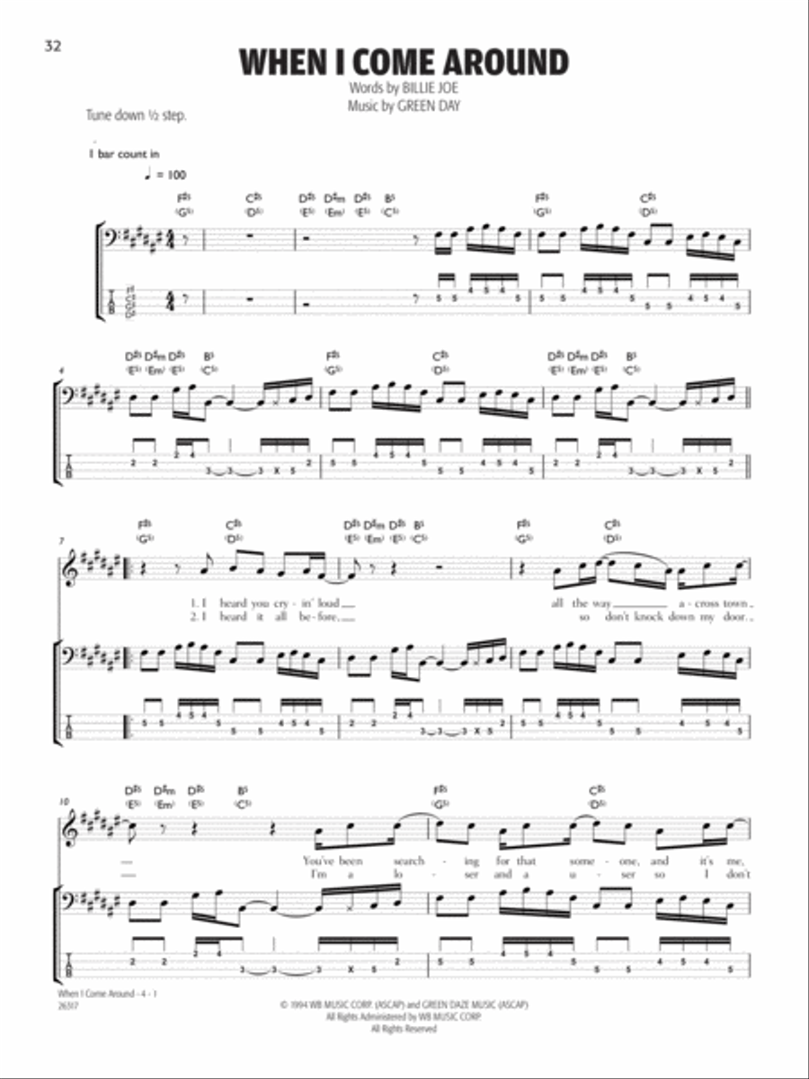When I Come Around Bass Guitar Tablature scores gallery preview page 1