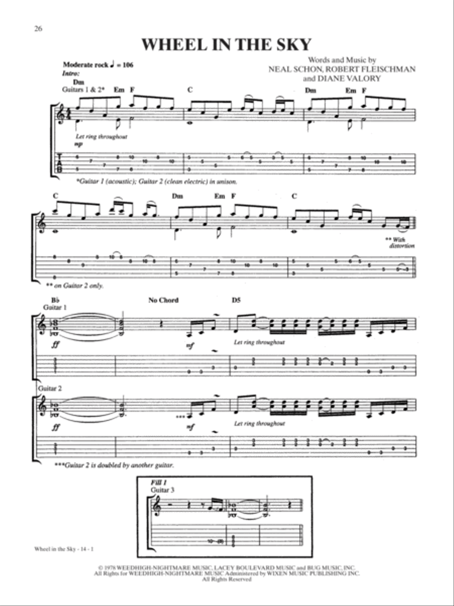 Wheel in the Sky Guitar Tablature scores gallery preview page 1