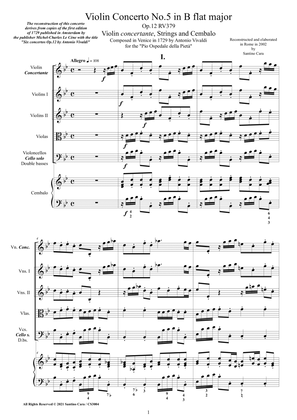 Vivaldi - Violin Concerto No.5 in B flat major Op.12 RV 379 for Violin, Strings and Cembalo
