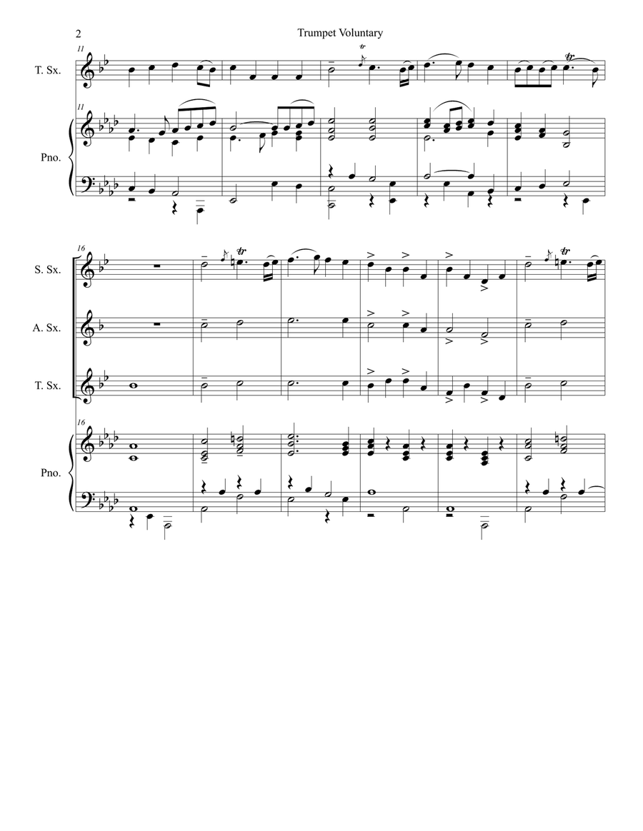 Trumpet Voluntary (for Saxophone Trio - Piano Accompaniment) Woodwind Trio scores gallery preview page 3