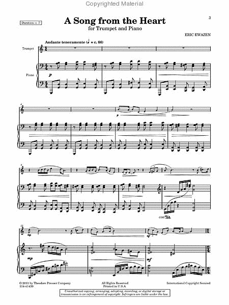 A Song From The Heart by Eric Ewazen Trumpet Solo - Sheet Music