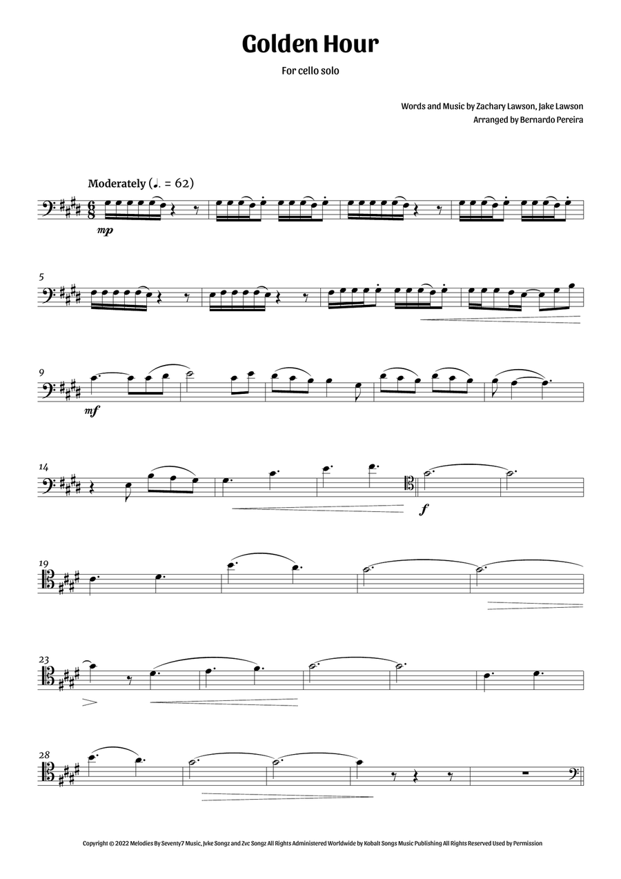 Golden Hour Cello Solo scores gallery preview page 1