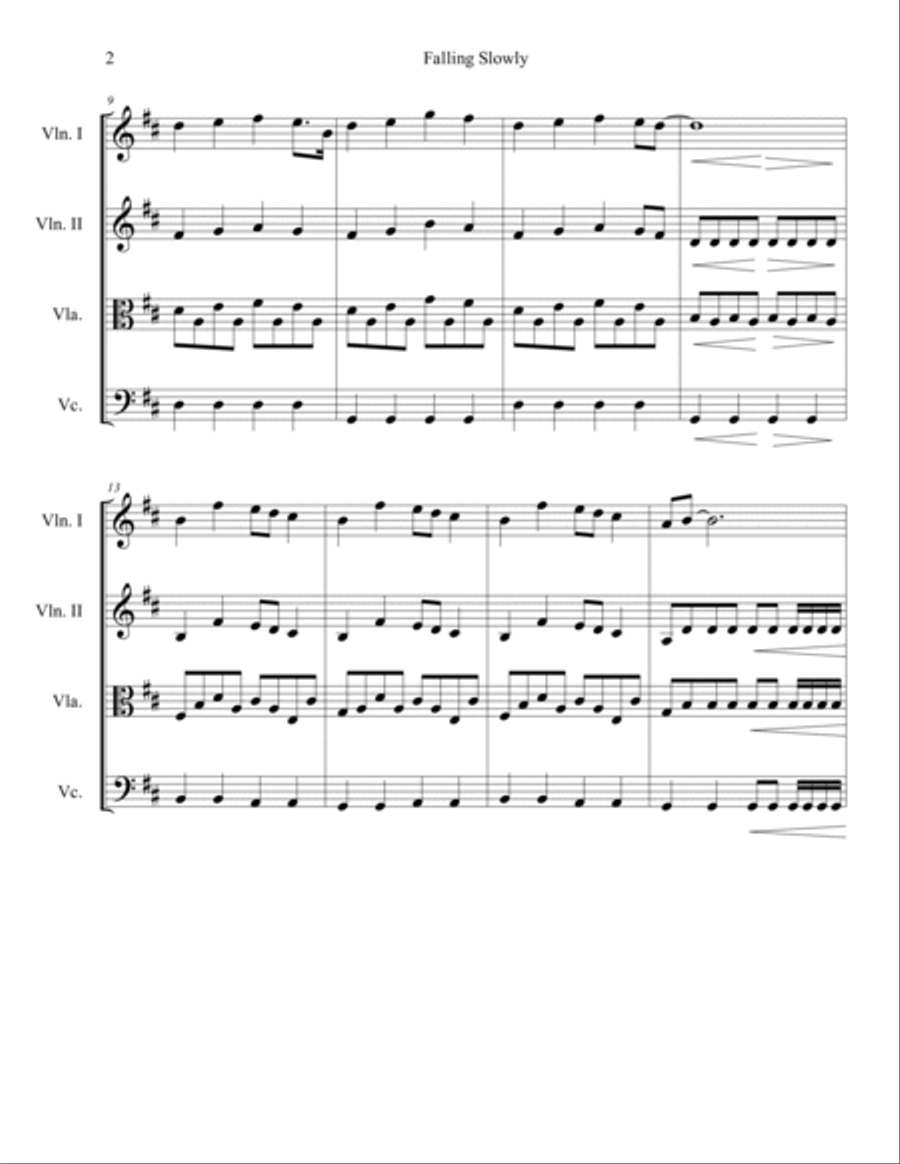 Te Prometo (falling Slowly) String Quartet scores gallery preview page 2