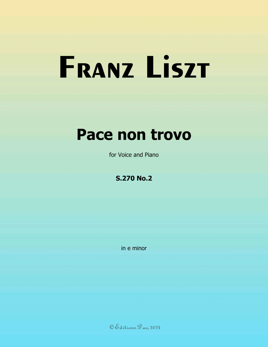 Pace non trovo, by Liszt, S.270 No.2, in e minor Voice scores gallery preview page 1