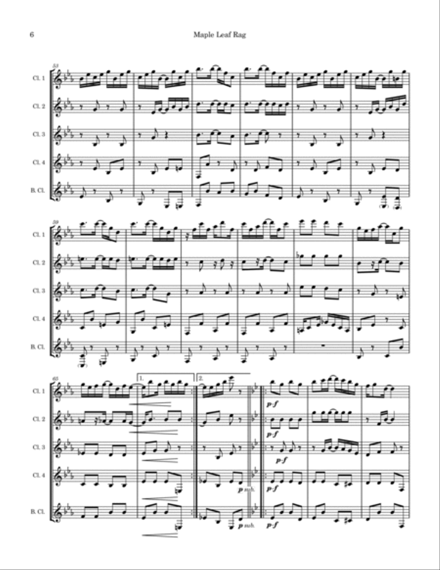 Maple Leaf Rag for Clarinet Quintet Clarinet Quintet scores gallery preview page 6