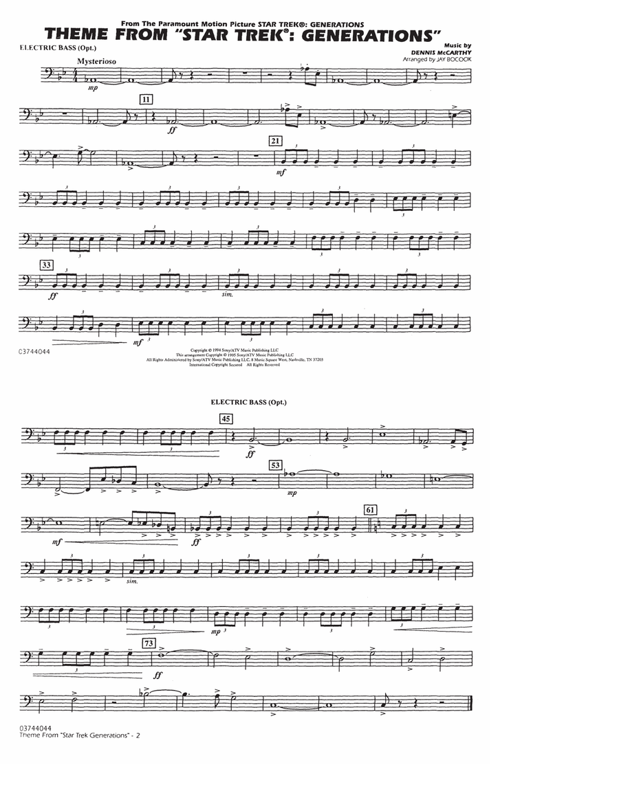 Theme from Star Trek: Generations - Electric Bass Marching Band scores gallery preview page 1