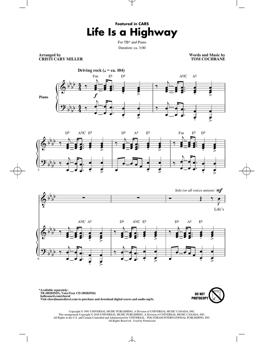Life Is A Highway (arr. Cristy Cari Miller) TB scores gallery preview page 1