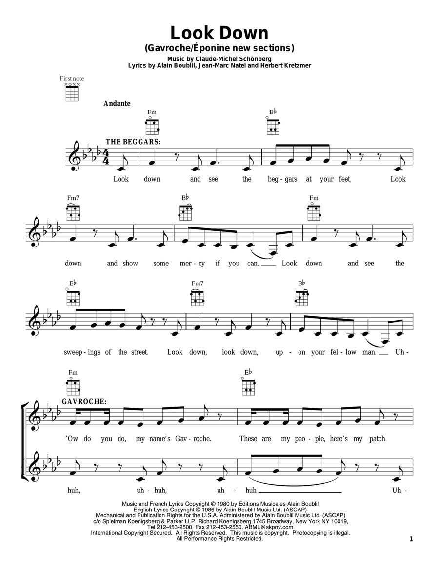 Look Down (Gavroche) Ukulele scores gallery preview page 1