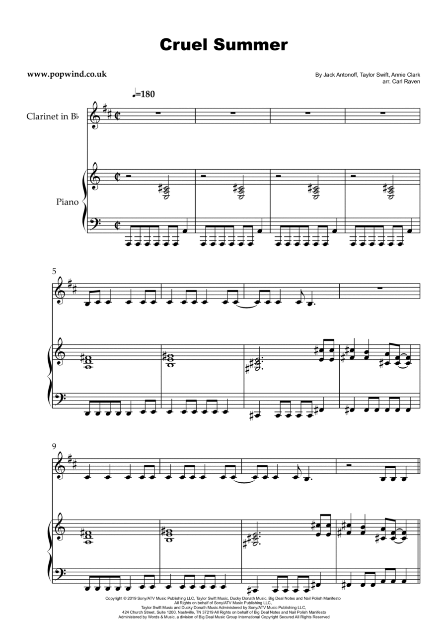 Cruel Summer Cruel Summer B-Flat Clarinet scores gallery preview page 1