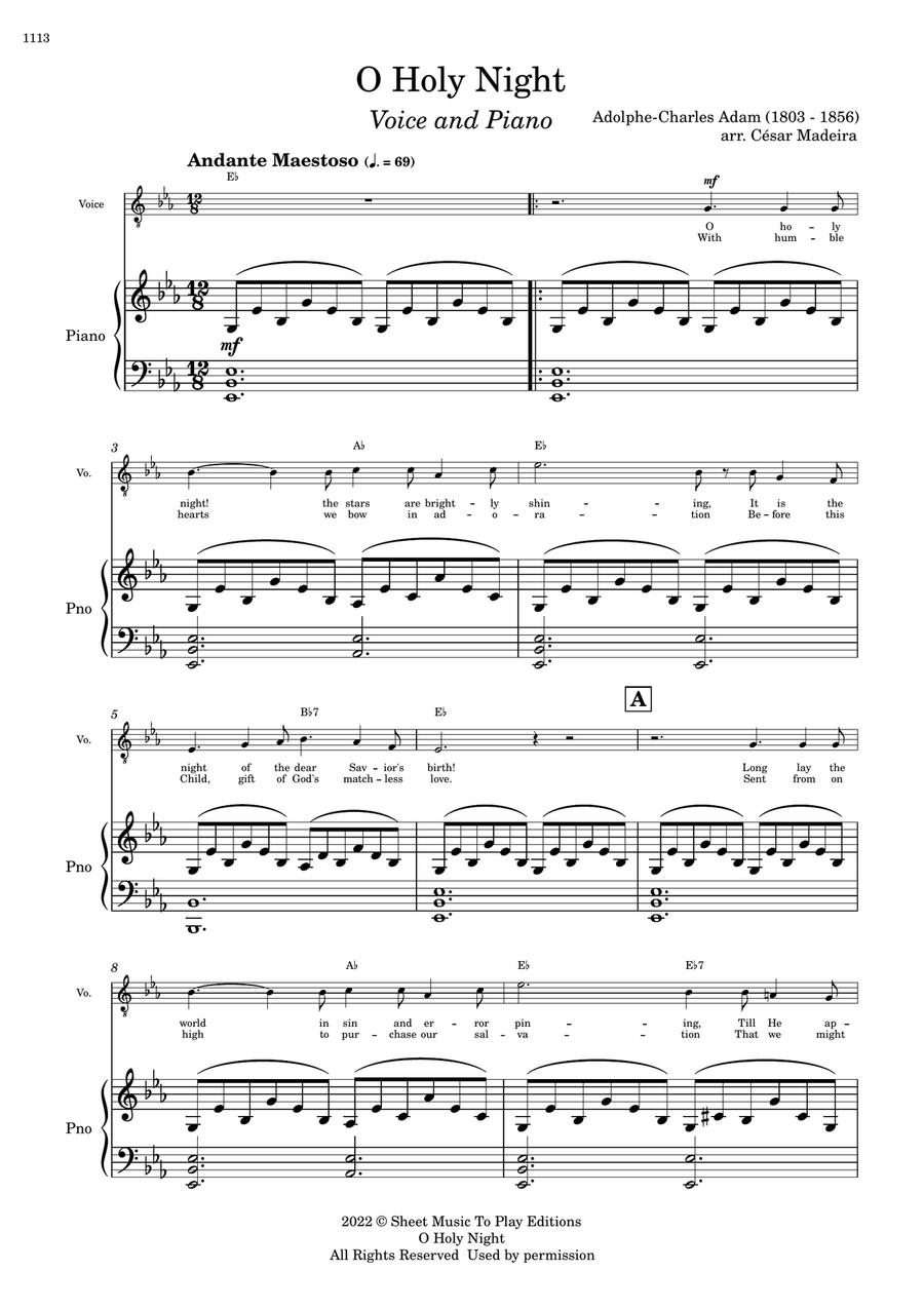 O Holy Night - Voice and Piano - Eb Major - W/Chords (Full Score and Parts) Piano, Vocal scores gallery preview page 1