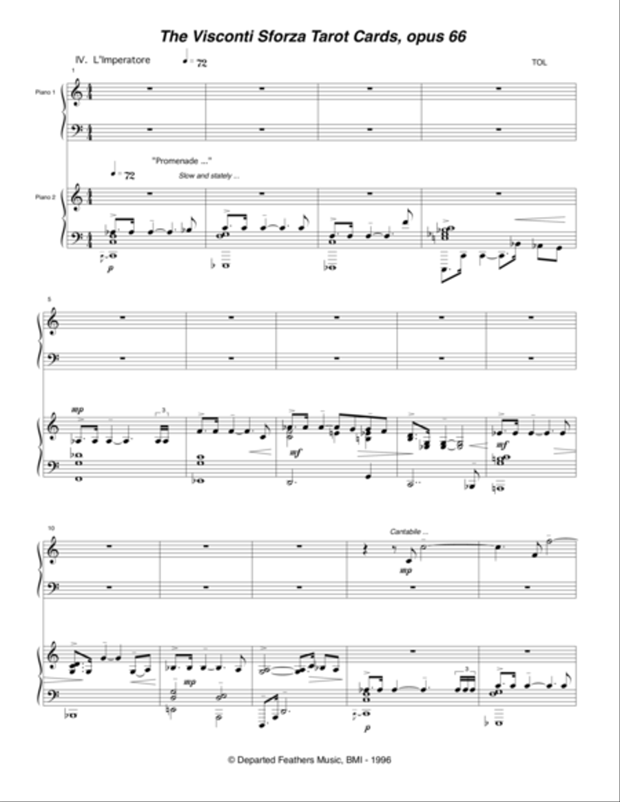 Visconti Sforza Tarot Cards, opus 66 ... Twenty Two Salon Pieces For Two Pianos (1996) 05 L'Imperato 2 Pianos, 4-Hands scores gallery preview page 1