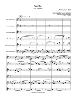 Book cover for Recordare (from "Requiem") (F) (Saxophone Sextet - 1 Sop, 2 Alto, 2 Ten, 1 Bari)