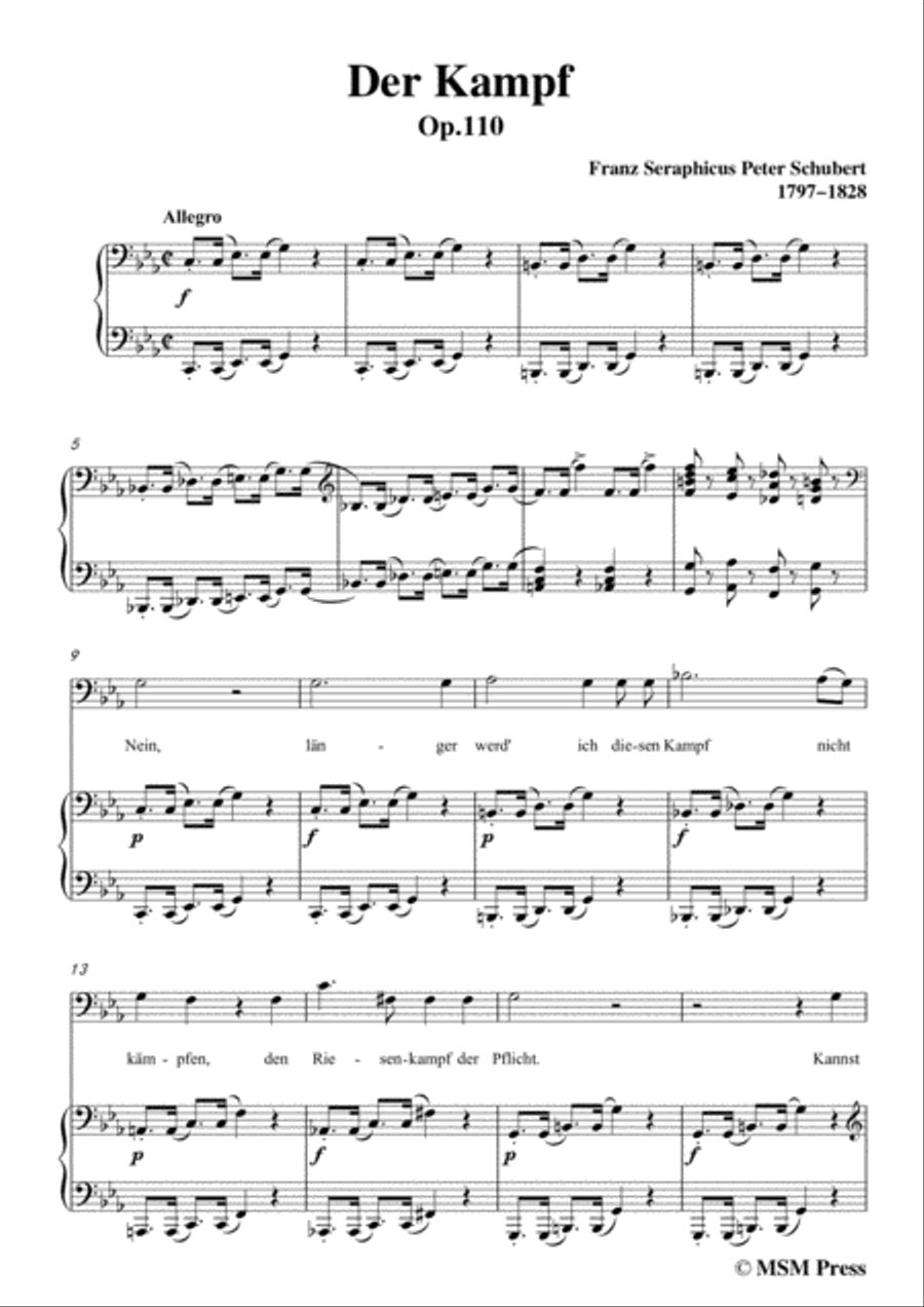 Schubert-Der Kampf,Op.110,in c minor,for Voice&Piano Voice scores gallery preview page 3