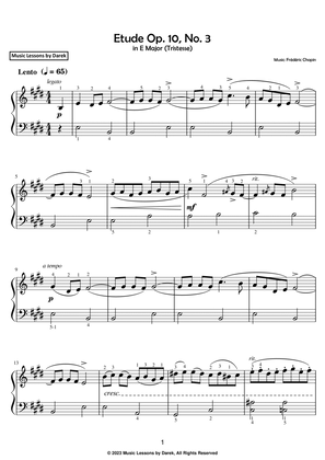 Etude Op. 10, No. 3 (EASY PIANO) in E Major (Tristesse) [Frédéric Chopin]