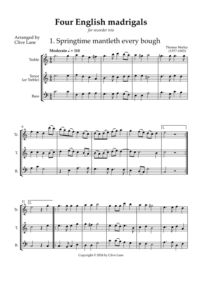 Four English madrigals for recorder trio image number null
