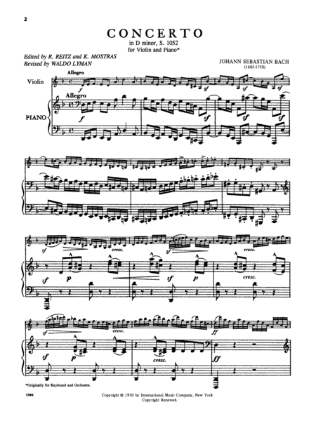 Concerto In D Minor, S. 1052
