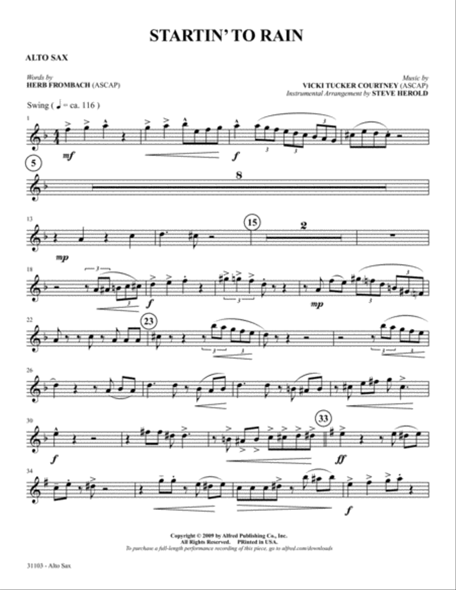 Startin' to Rain: E-flat Alto Saxophone Alto Saxophone scores gallery preview page 1
