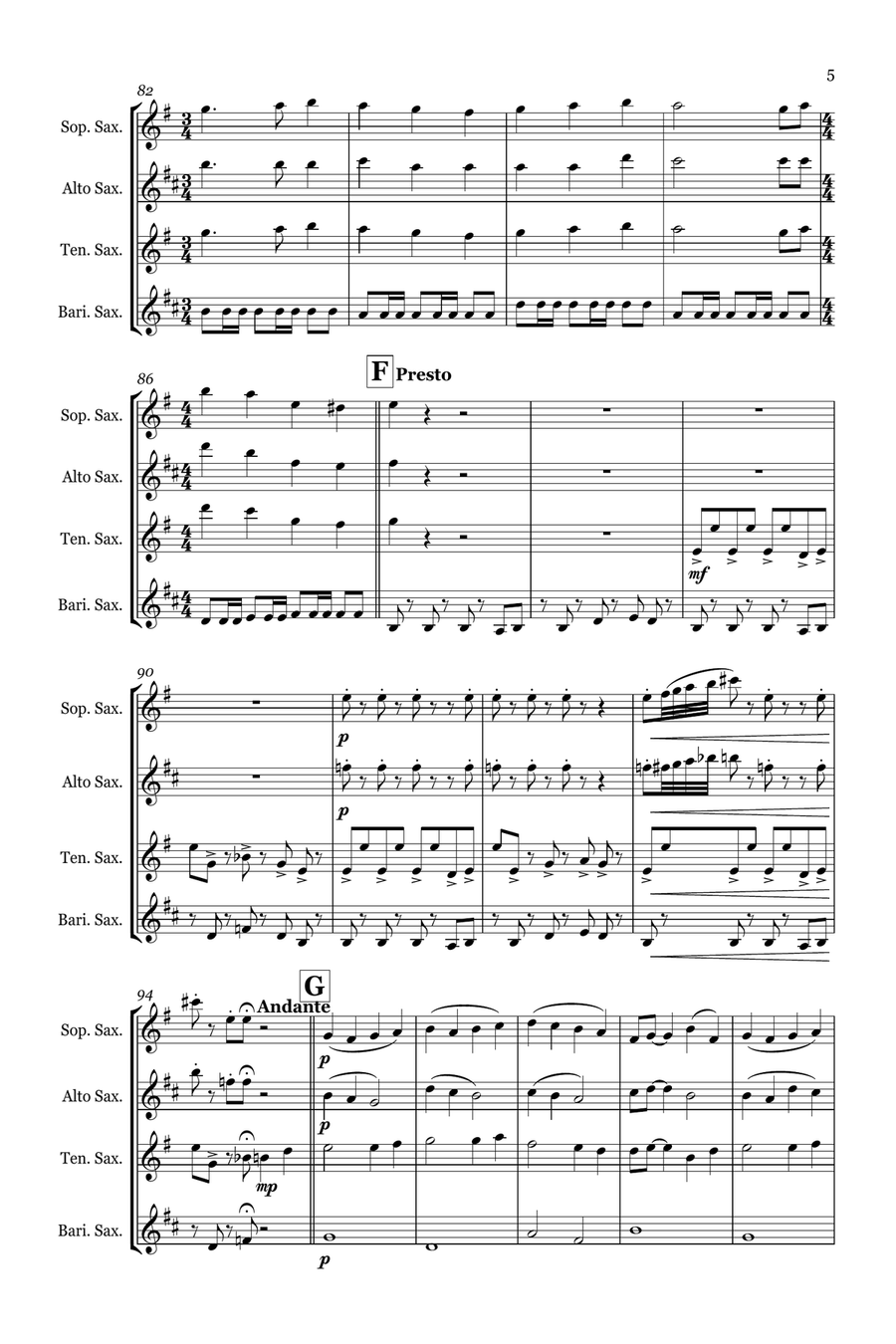 Medley: Fog Bound with The Medallion Calls, To The Pirate's Cave!, and He's A Pirate Saxophone Quartet scores gallery preview page 5