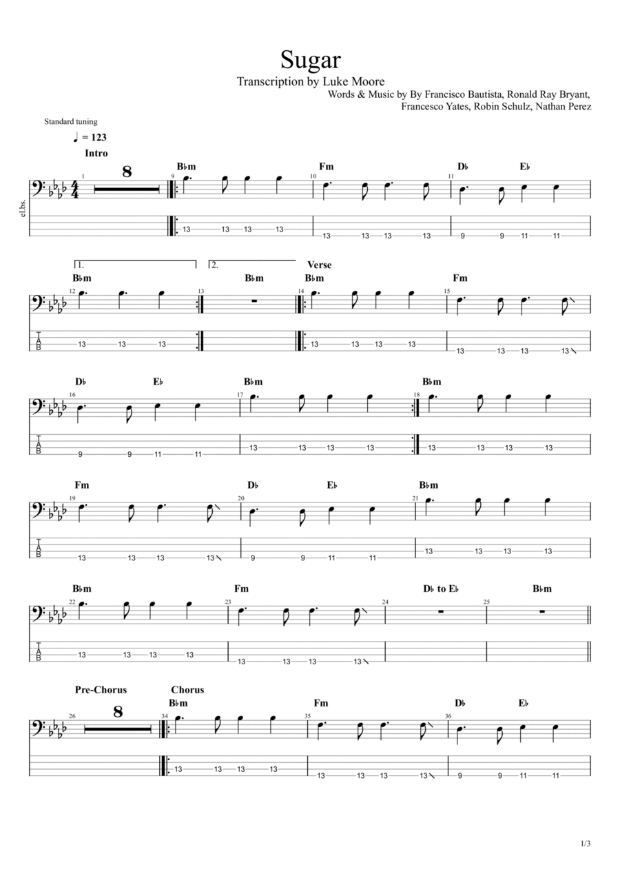 Sugar Sugar Bass Guitar scores gallery preview page 1