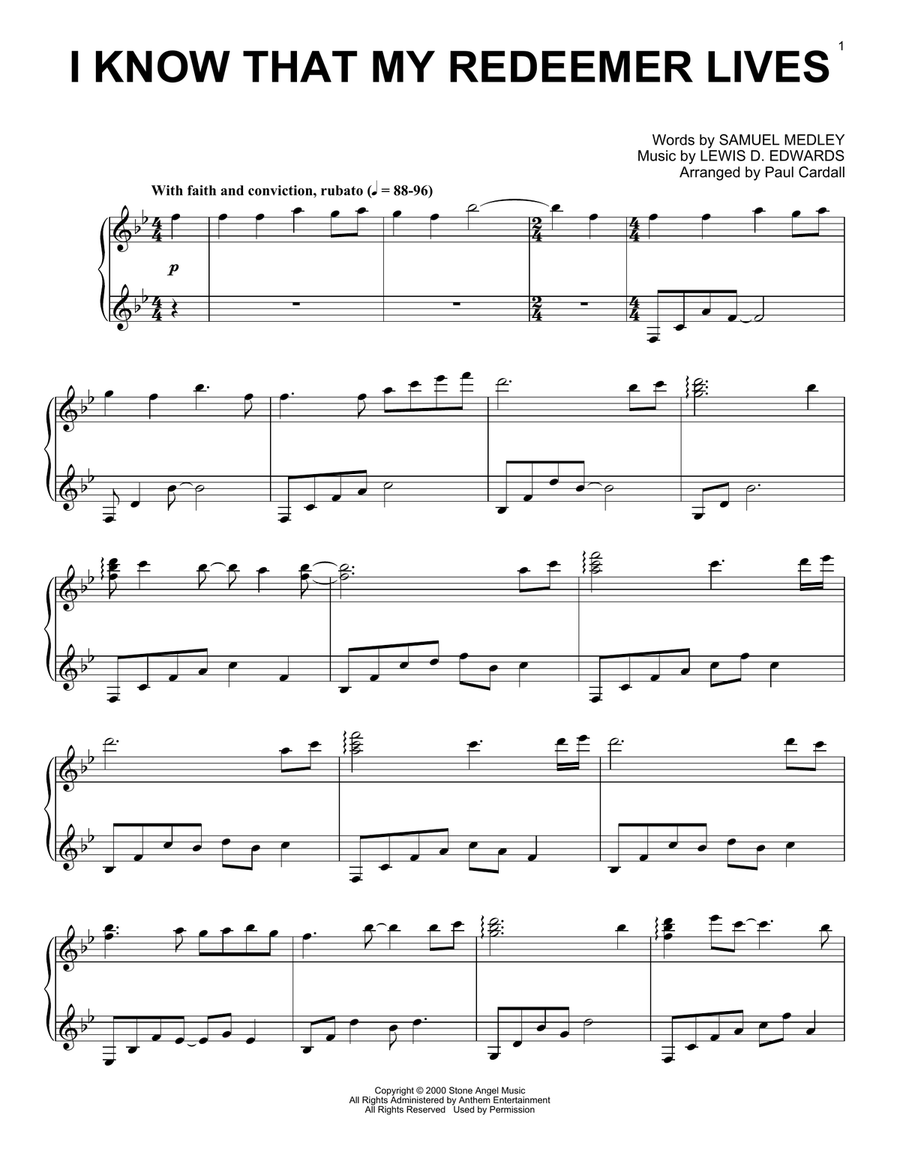 I Know That My Redeemer Lives (arr. Paul Cardall) Piano Solo scores gallery preview page 1