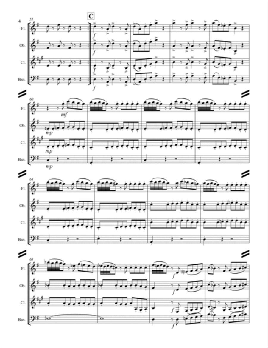 Mozart - Serenade in G, 'Eine kleine Nachtmusik' (for Woodwind Quartet) Woodwind Quartet scores gallery preview page 5