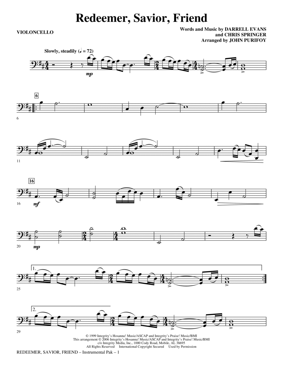 Redeemer, Savior, Friend - Cello Choir scores gallery preview page 1