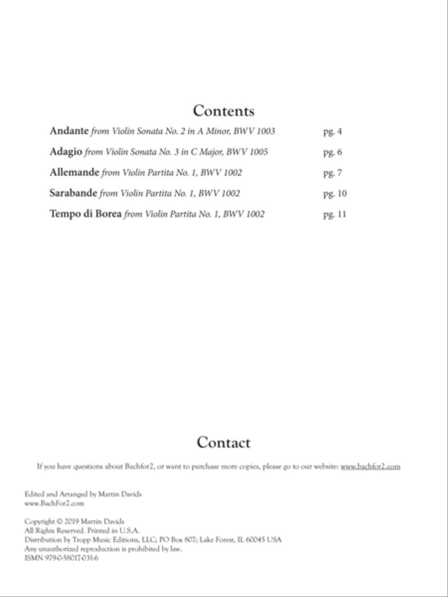 Bachfor2, Volume 2, Violin 2 String Duet scores gallery preview page 3