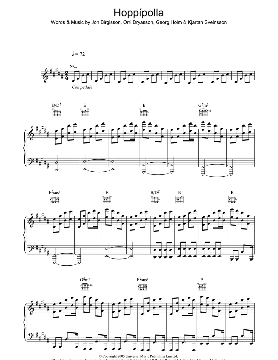 Hoppipolla Piano, Vocal, Guitar scores gallery preview page 1
