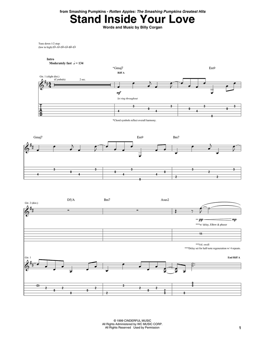 Stand Inside Your Love Guitar Tablature scores gallery preview page 1