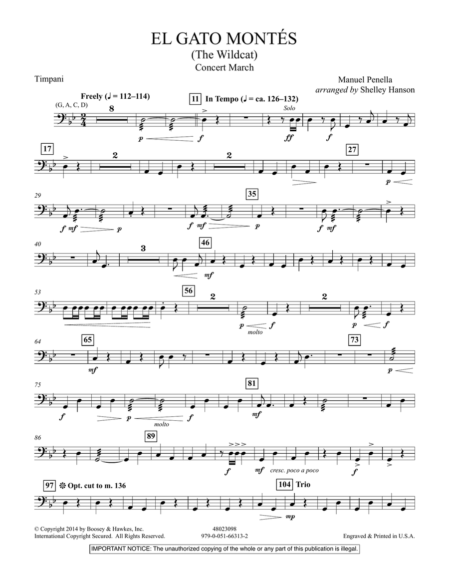 El Gato Montés (The Wild Cat) - Timpani Concert Band scores gallery preview page 1